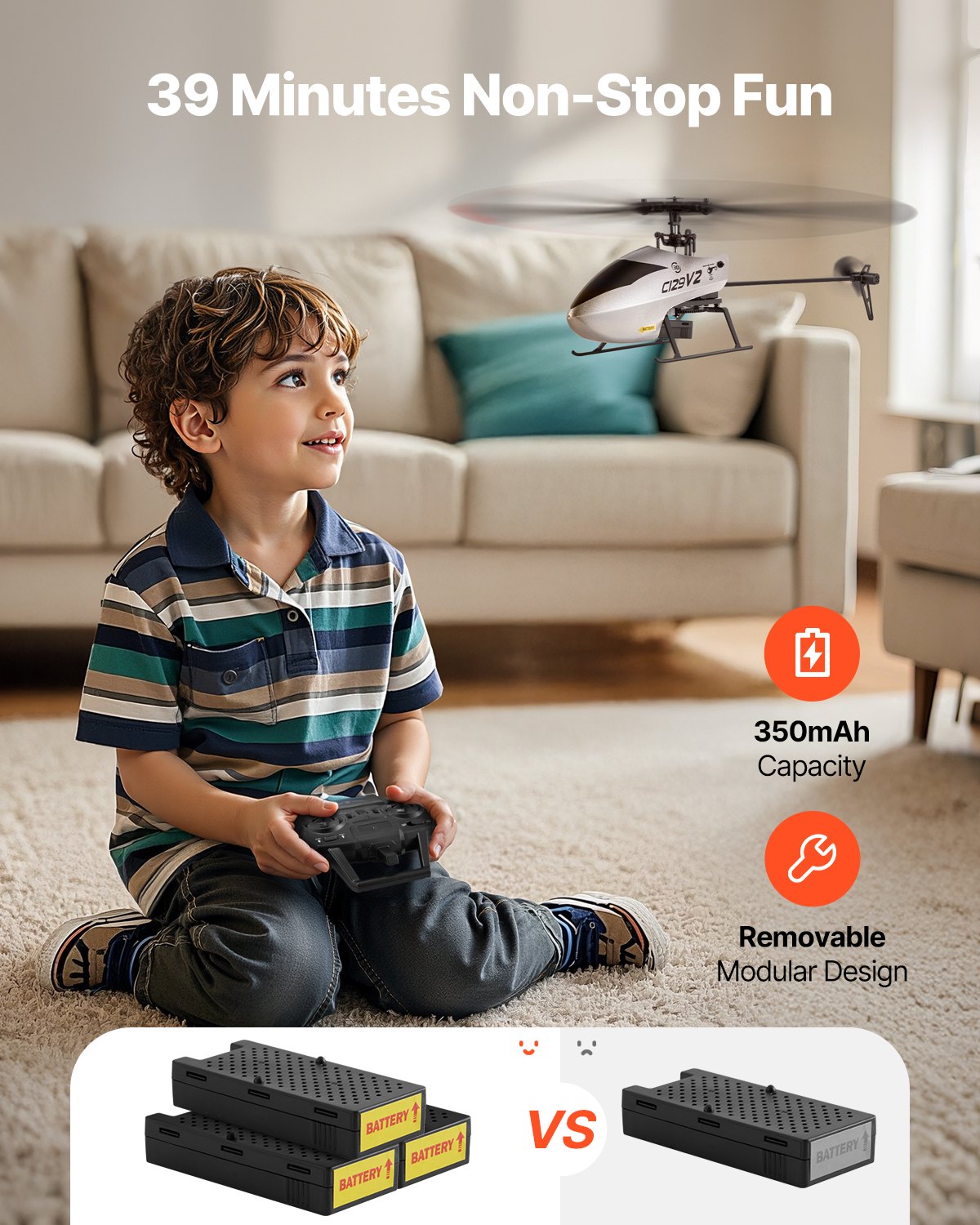 C129VZ RC Helicopter 4 Channel Remote Control Aircraft Toy 39 Min Flight Kids Present